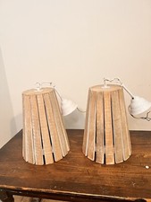 2x White Washed Wooden Electrical Ceiling Light Pendant Made In India H29cm