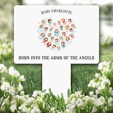 Baby Angels Heart Grey Remembrance Garden Plaque Grave Marker Memorial Stake