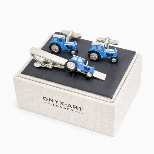 Blue tractor cufflinks and tie - cufflinks,