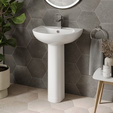 Bathroom Wash Basin Sink Full Pedestal Single Tap Hole Modern Cloakroom White