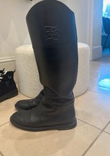 FENDI Knee High Boots Vitello Karligraphy Embossed Black Size 42