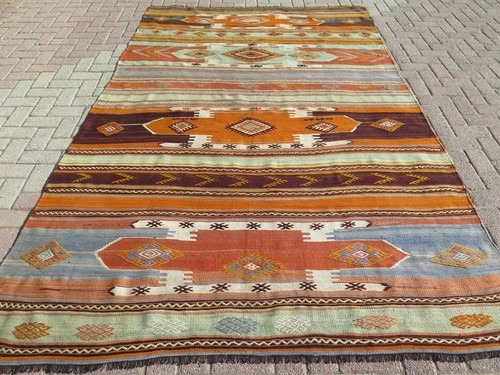 Vintage turkish kilim saffron - vintage, kilim,