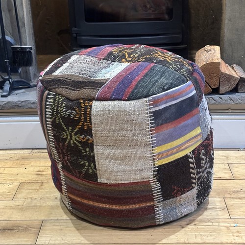 Vintage turkish kilim pouf - turkish,