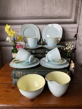 Vintage Windsor Bone China Afternoon Tea Set for 4 Pastel Blue Harlequin