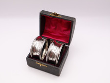 Antique Boxed Sterling Silver Pair of Napkin Rings Hallmarked Birmingham 1920