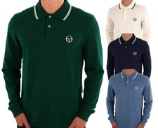 Sergio Tacchini Men's Long Sleeve Retro Polo Shirt Cotton Collared Top New S-4XL