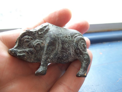 Vintage bronze statue pig - vintage,