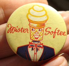 MISTER SOFTEE ICE CREAM genuine 1960s vintage Gaunt B'ham promotional pin BADGE