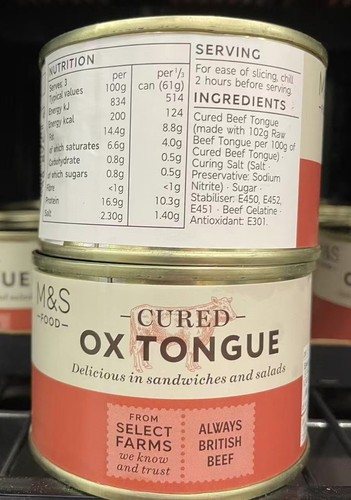 Pack cured ox tongue - cured,