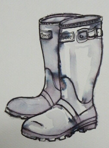 Ink drawing barbour wellies - drawing,