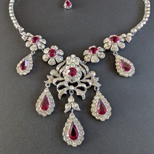 Vintage Ballina Attwood & Sawyer Red Clear Paste Rhinestone Drop Necklace Attrib