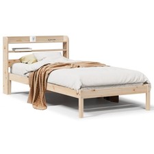 Bed Frame Small Single Solid Pinewood Natural 75x190cm Slatted Storage Headboard