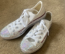Converse White Canvas Swarovski Crystal Accented Sneakers Women SZ 5 US/ 35 EU