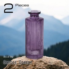 2 pcs Stunning Purple Glass Ribbed Bottle Vase Small Purple Vase 13cm x 5.5cm