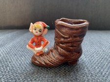 Vintage Ceramic Santa Boot & Pixie Ornament