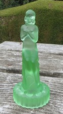Ankerglas Bernsdorf Art Deco Green Glass Nude Lady Figurine / Flower Frog 14cm