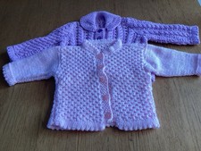 2 X Hand Knitted Cardigan In Pink And Lilac 0-3 Months