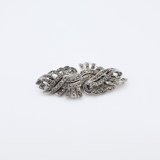 Vintage Duette Brooch and Dress Clips with Marcasite in Silver Tone Metal