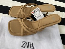 BNWT Zara Brown Square Toe Thong Slip On Sandals Mid Heel Summer Size 7/40