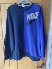 Nike Women's XL Blue Colour block Over-Oversized Fleece Sweatshirt Chest 30 In