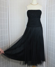 Monsoon Dress Size 12 Black Strapless Tapework Mesh Overlay Godets Midi Party