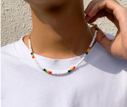 Necklace white colourful - white,