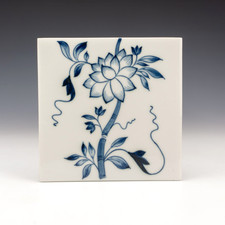 Vintage Meissen Dresden Porcelain - Blue & White Flower Patterned Tile