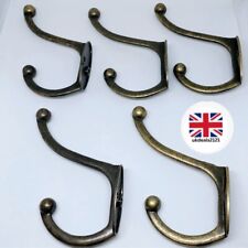 5x Solid Brass Victorian Hat & Coat Hooks - Vintage Retro Hanging Pegs NEW