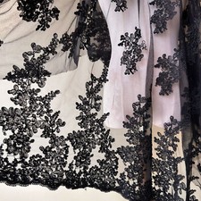 Black Floral Lace Fabric Corded Embroidery Lace Tulle for Craft Projects