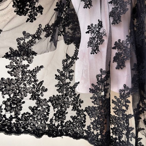 Black floral lace fabric - lace,