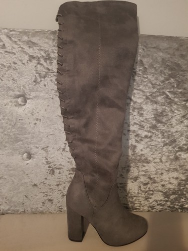 Grey faux suede over - suede, knee