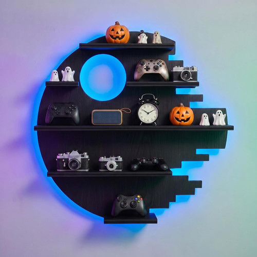 Black floating shelves with - shelves,