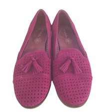 Moshulu Real Suede Fuchsia Pink Laser Cut Women’s Moccasin Shoes Size 7 Eur 40 