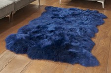 Large 4 Pelts Genuine Real Sheepskin Rug - Navy Blue