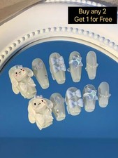 Press on nails blue bunny long