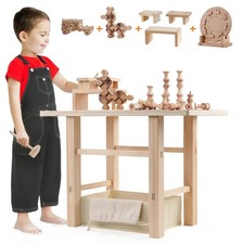 5 in 1 Kids Wooden Tool Bench Set with Montessori Toys, Edyfico TGZ101 Workbench
