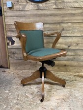Hillcrest Swivel office desk chair oak Edwardian antique green captains railway