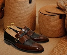Handmade Men Brown Monk Shoes