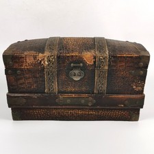 Wooden Treasure Chest Storage Box w/ Brass Catch & Handle Vintage Stunning