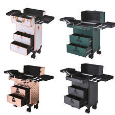 Pro Hairdressing Nail Storage Trolley Box on Wheels Makeup Beauty Cosmetic Case