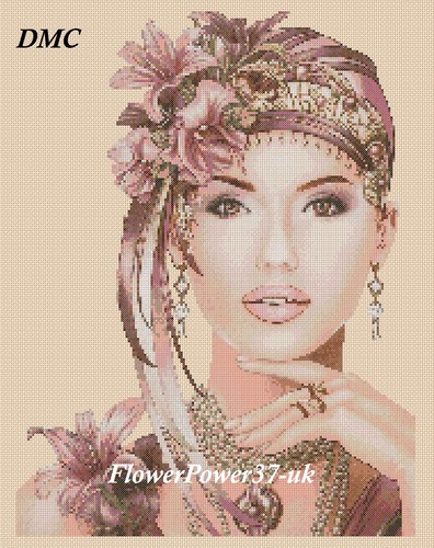 Art deco lady cross stitch - art,