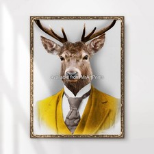 Stag Deer Art Print Poster Wall Picture Portrait Dressed Up In Clothes Humourous