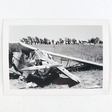 Piper Cub Airplane Crash Photo 1940s Crashed Plane Accident Disaster CA A1578