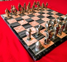 Copper Medieval Extremely Heavy Chess Set On A Beautiful Marble Board