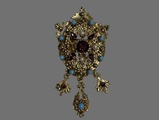 Vintage Florenza Brooch&Faux Garnets & Turquoise Beads - Victorian /Original box