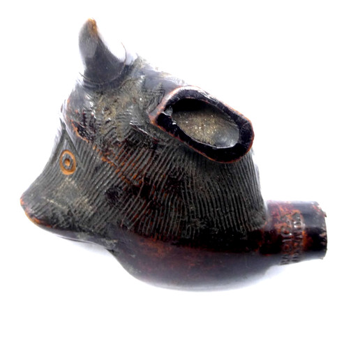Carved bull head smoking pipe - bull,