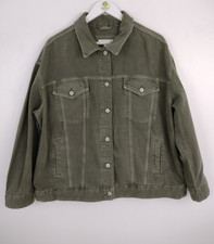 Per Una M&S Pure Cotton Denim Jacket Khaki Size 18 Patch Pockets Buttoned NEW F2