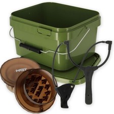 Carp Fishing 5 litre Green Square Bait Bucket Crusher Grinder Multi Use Catapult