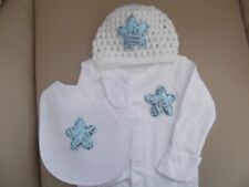 Boys Romany Bling Baby Sleepsuit Babygrow, bib, beanie 0-3 months, bling Stars. 