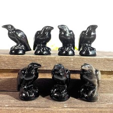 Obsidian Crystal Crow Figurine – Hand-Carved Natural Stone Animal Crow Figure fo